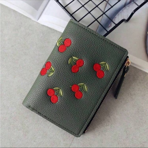 Handbags - 🍒NEW Green Cherry Embroidered Wallet🍒